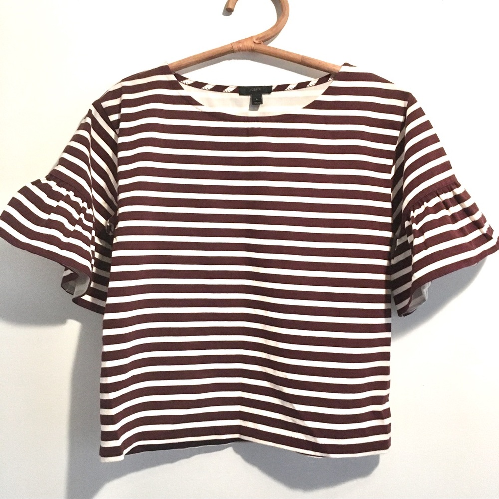 J. Crew Stripped Top with Ruffle Sleeves